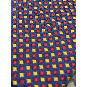 BEN SILVER CRAVATE Mens All Silk Necktie Handmade Navy Gold Red Geometric
